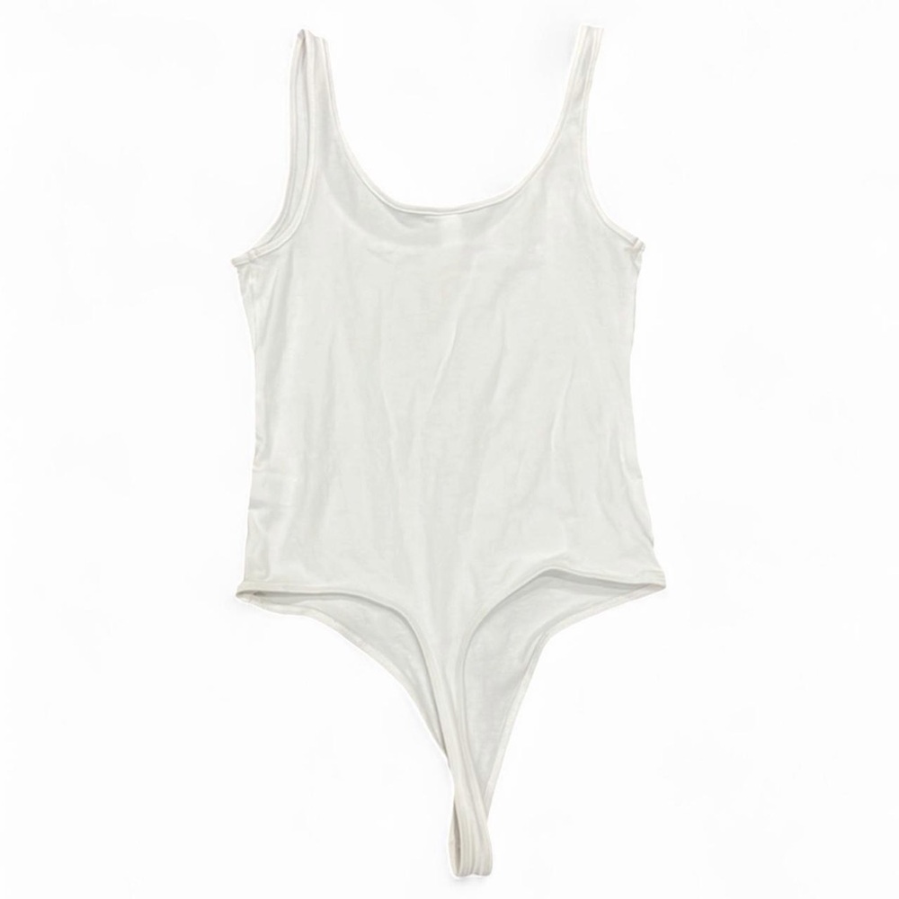 BP Double Scoop Stretch Cotton Bodysuit White XXS - Picture 5 of 8